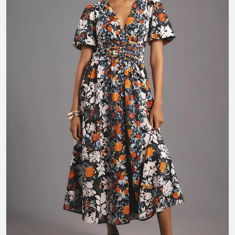 Anthropologie Floral Dress - Black, White, Orange, Red - Picture 10 of 11